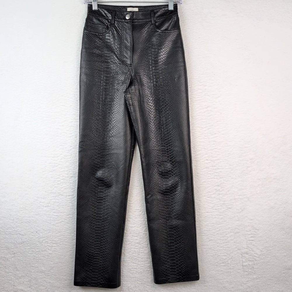 Wilfred Pants Womens 0 Black Crocodile Print Faux Leather High Rise Straight Leg